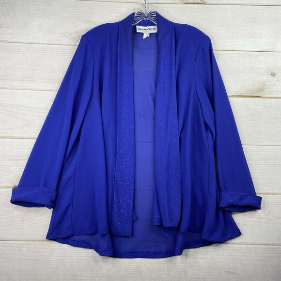 Vtg Another Thyme Cardigan Jacket Womens 18/20 Blue Glittery Semi Sheer USA Made - Picture 1 of 10
